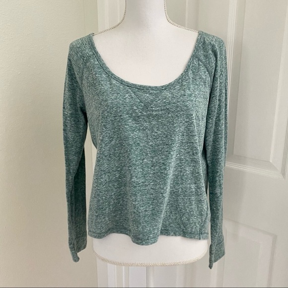 Check and Stripe Heather Green Long Sleeve Scoop Neck Top Sz Small  B7 - Picture 3 of 8